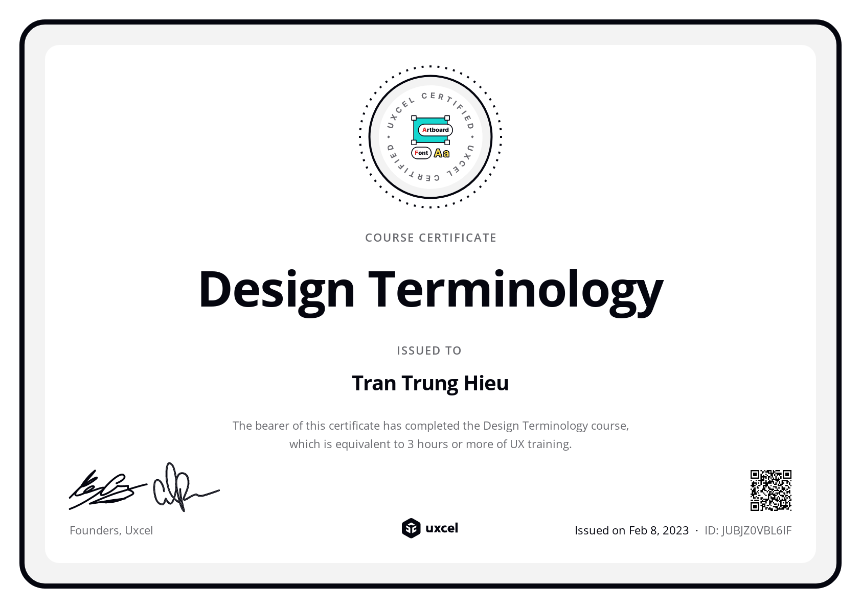 Tran Trung Hieu's certificate